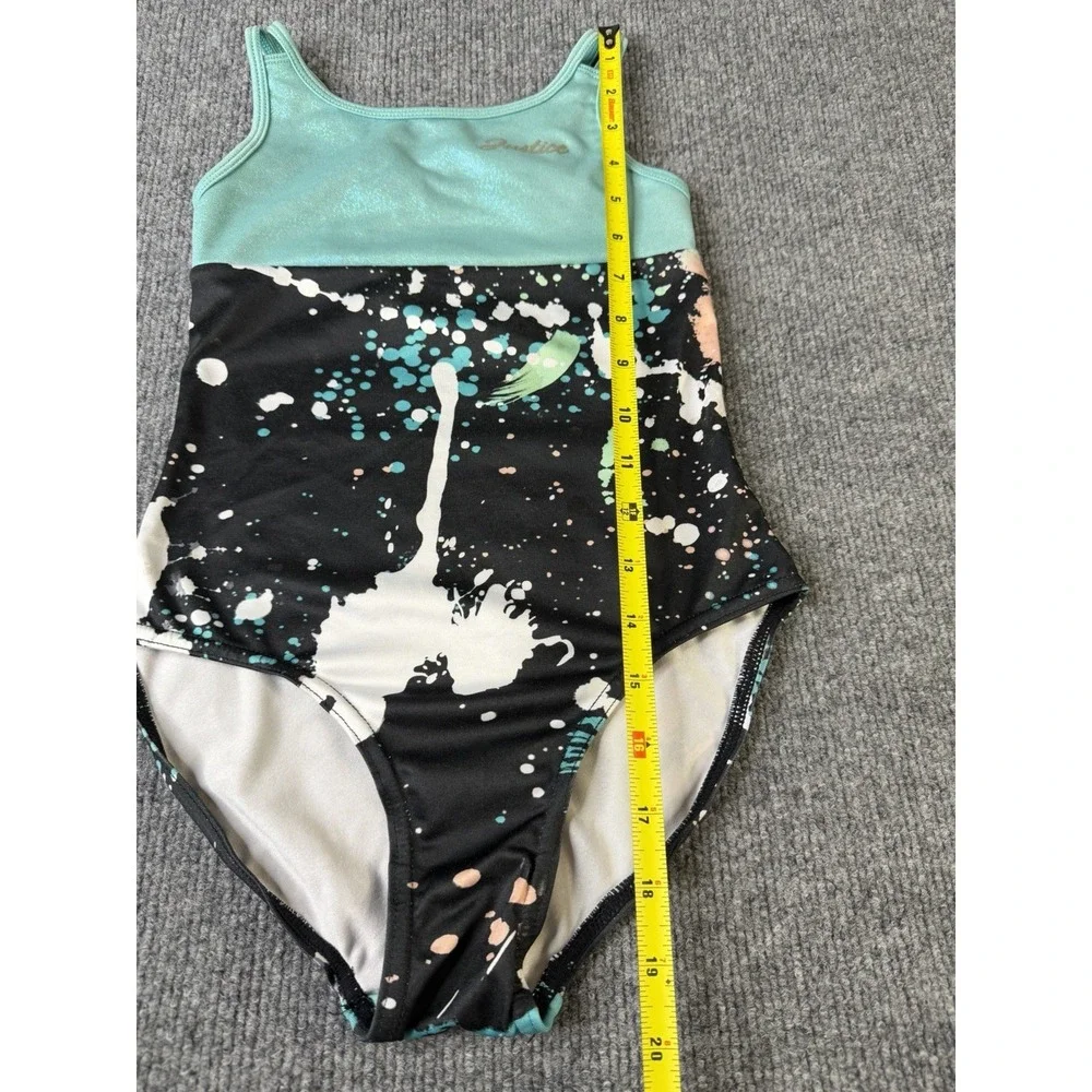 Justice Girls One Piece Swimsuit S 7/8 Black Multi Paint‎ Splash
